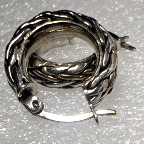 Sterling Silver Huggie Earrings Twist Rope Hoop 925 Turkey Artisan Crafted - Picture 11 of 13